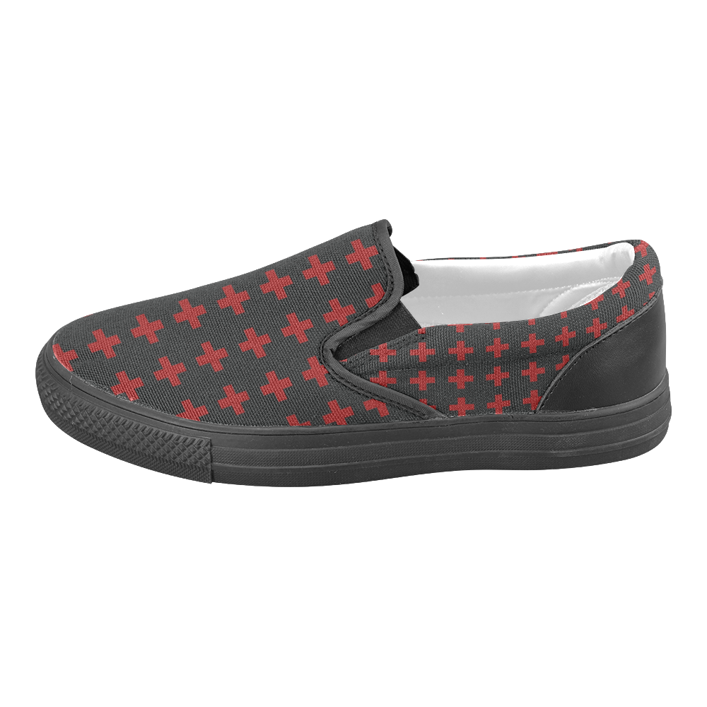 Punk Rock style Red Crosses Pattern design Men's Slip-on Canvas Shoes (Model 019)
