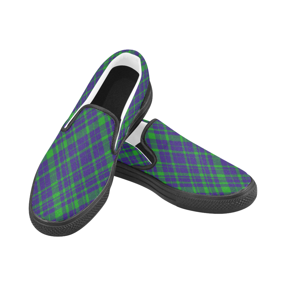 Diagonal Green & Purple Plaid Hipster Style Men's Slip-on Canvas Shoes (Model 019)