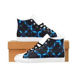 Diagonal Blue & Black Plaid Hipster Style Aquila High Top Microfiber Leather Men's Shoes (Model 032)