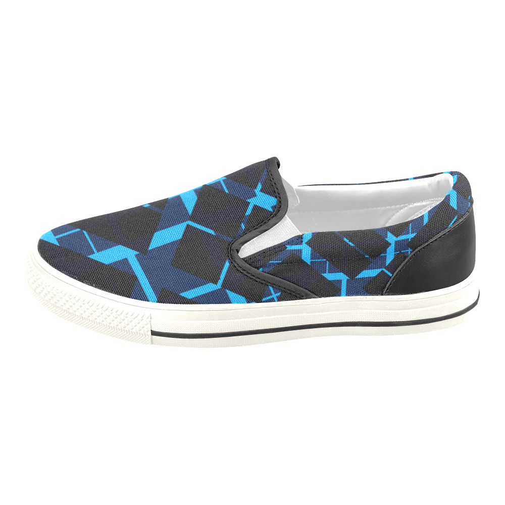 Diagonal Blue & Black Plaid Hipster Style Women's Unusual Slip-on Canvas Shoes (Model 019)