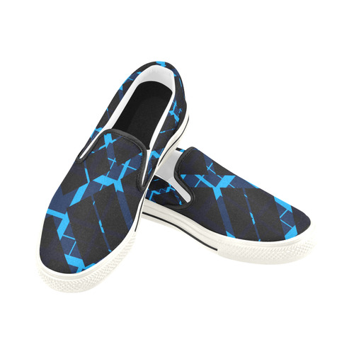 Diagonal Blue & Black Plaid Hipster Style Women's Unusual Slip-on Canvas Shoes (Model 019)