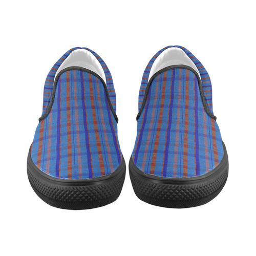 Royal Blue Plaid Hipster Style Men's Slip-on Canvas Shoes (Model 019)