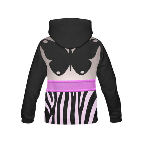 Fushia Black Pink Stripes Butterfly All Over Print Hoodie for Women (USA Size) (Model H13)