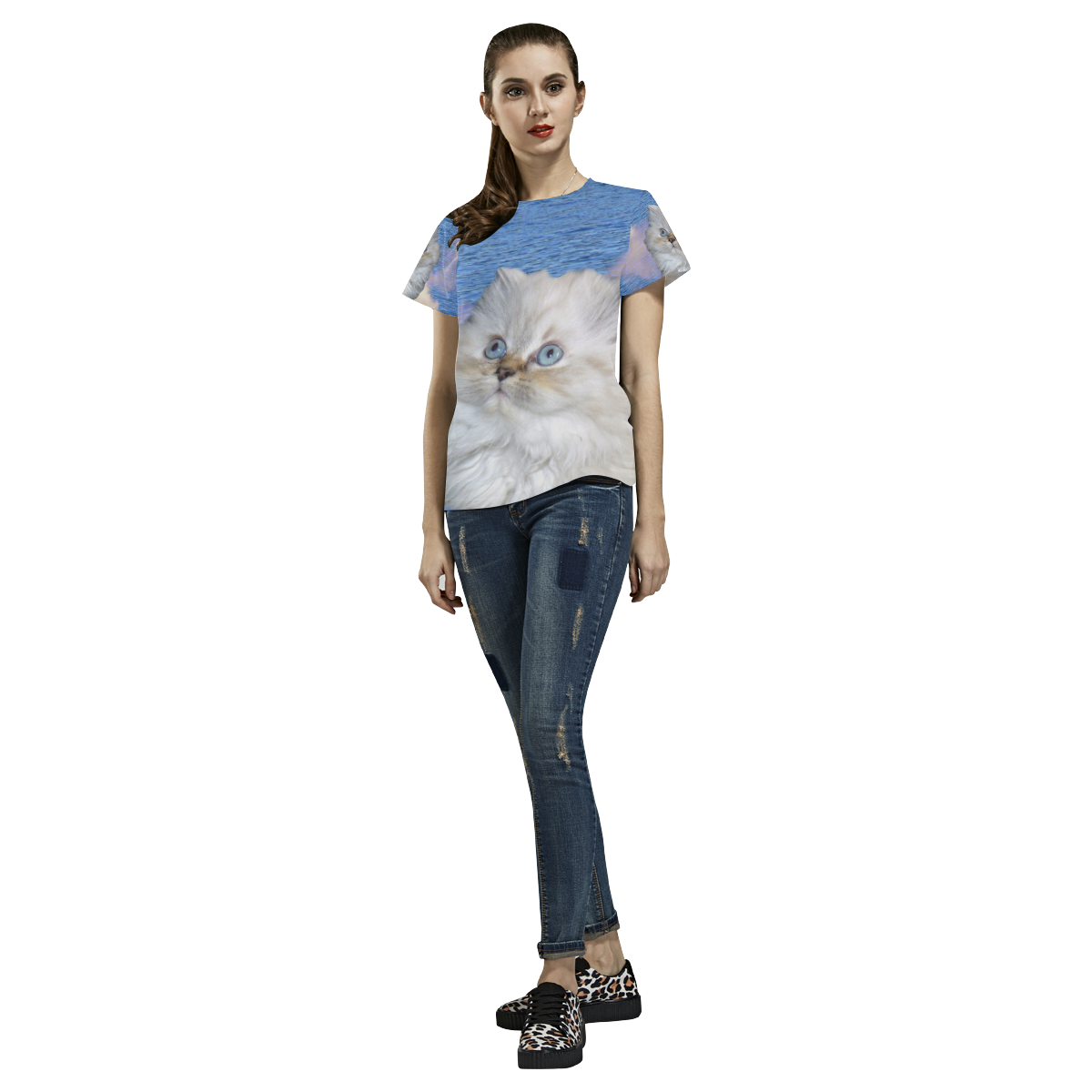 Cat and Water All Over Print T-Shirt for Women (USA Size) (Model T40)