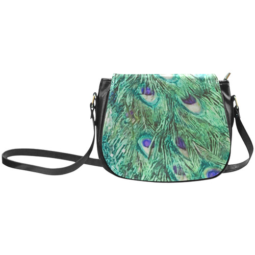 Watercolor Peacock Feathers Classic Saddle Bag/Small (Model 1648)