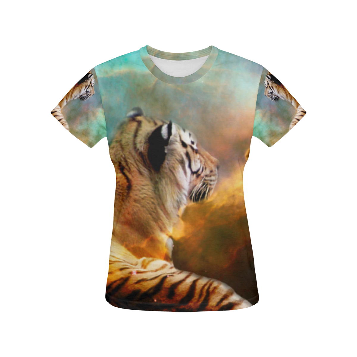 Tiger and Nebula All Over Print T-Shirt for Women (USA Size) (Model T40)