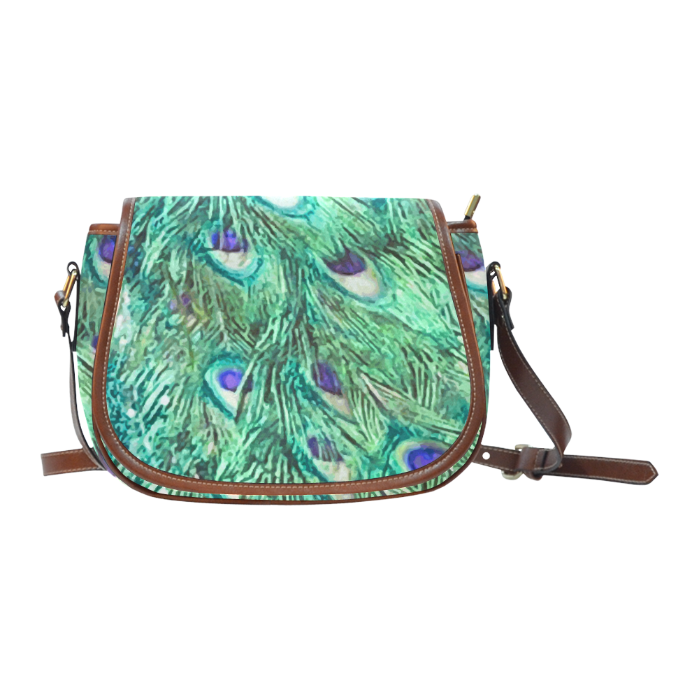 Watercolor Peacock Feathers Saddle Bag/Large (Model 1649)