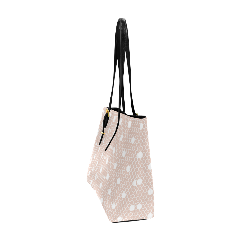 White Pink Polka Dots, Lace Pattern Euramerican Tote Bag/Large (Model 1656)