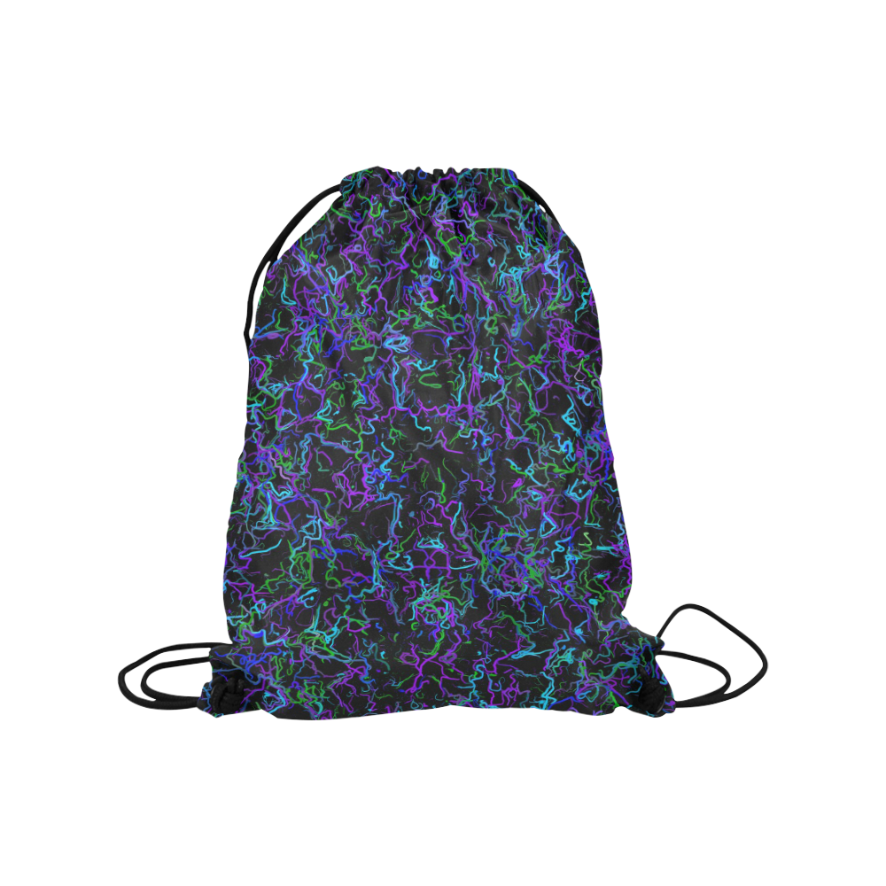 Purple, Blue, Green and Black Medium Drawstring Bag Model 1604 (Twin Sides) 13.8"(W) * 18.1"(H)