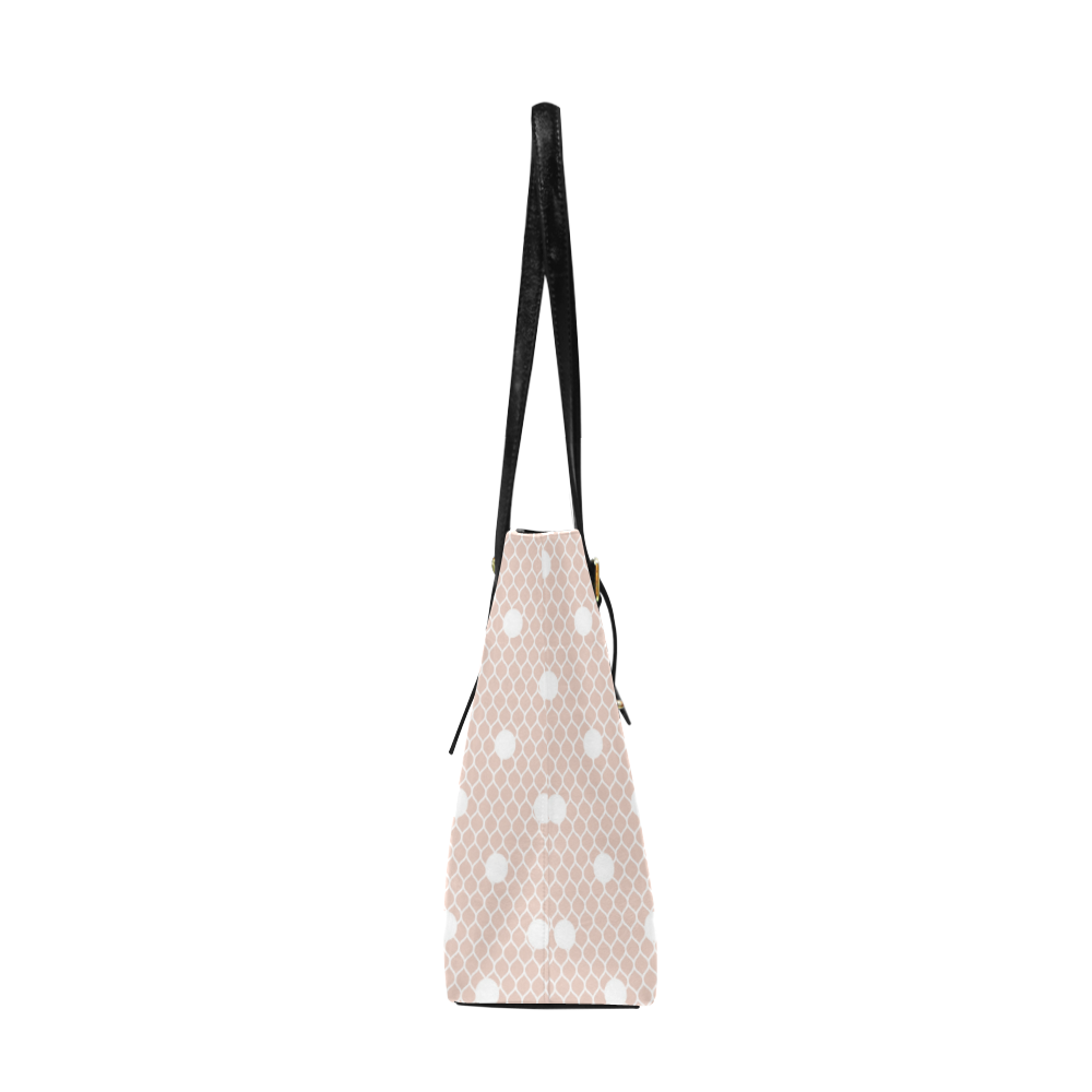 White Pink Polka Dots, Lace Pattern Euramerican Tote Bag/Large (Model 1656)