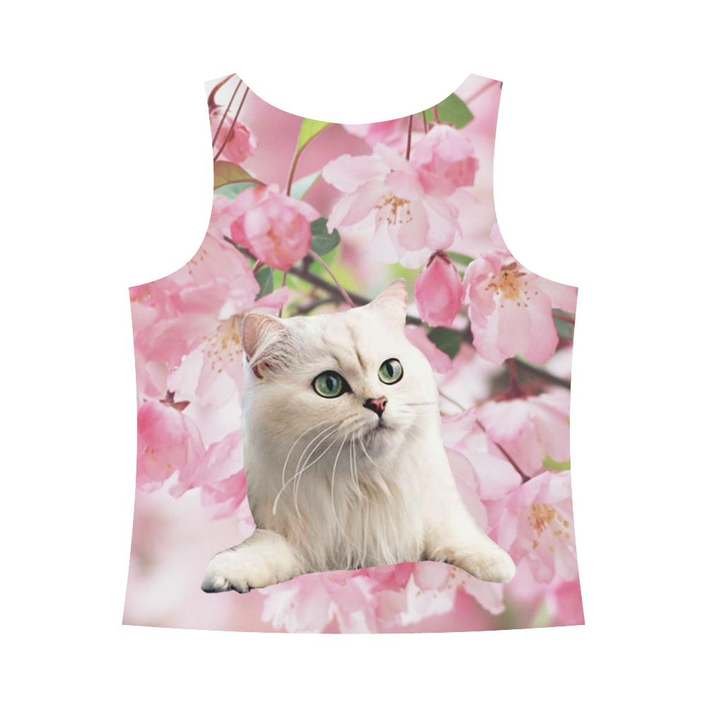 Cat and Flowers All Over Print Tank Top for Women (Model T43)