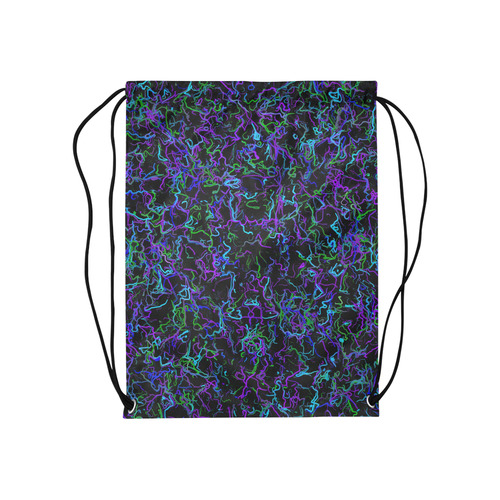 Purple, Blue, Green and Black Medium Drawstring Bag Model 1604 (Twin Sides) 13.8"(W) * 18.1"(H)