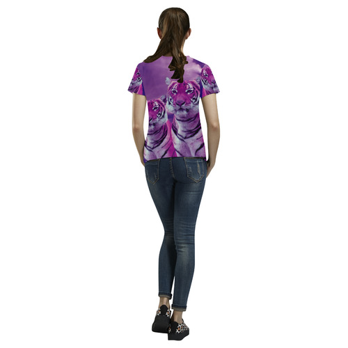 Purple Tigers All Over Print T-Shirt for Women (USA Size) (Model T40)