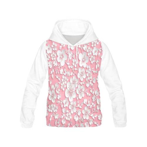 Pink And White Flowers All Over Print Hoodie for Women (USA Size) (Model H13)
