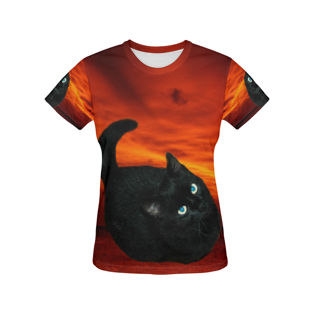 Cat and Red Sky All Over Print T-Shirt for Women (USA Size) (Model T40)