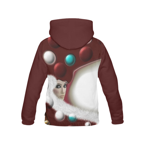 Red Turquoise White Silver Carnaval All Over Print Hoodie for Women (USA Size) (Model H13)