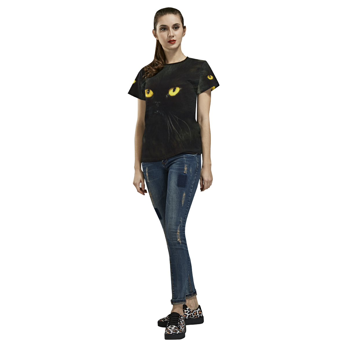 Black Cat All Over Print T-Shirt for Women (USA Size) (Model T40)
