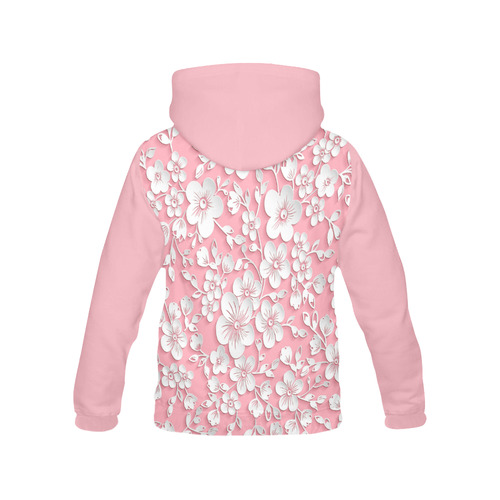 Pink And White Flowers All Over Print Hoodie for Women (USA Size) (Model H13)