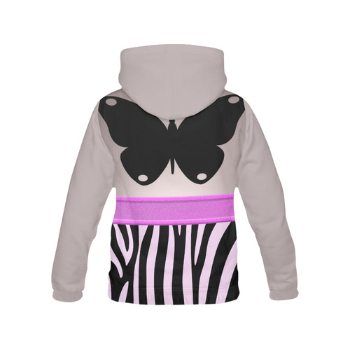 Fushia Black Pink Stripes Butterfly All Over Print Hoodie for Women (USA Size) (Model H13)