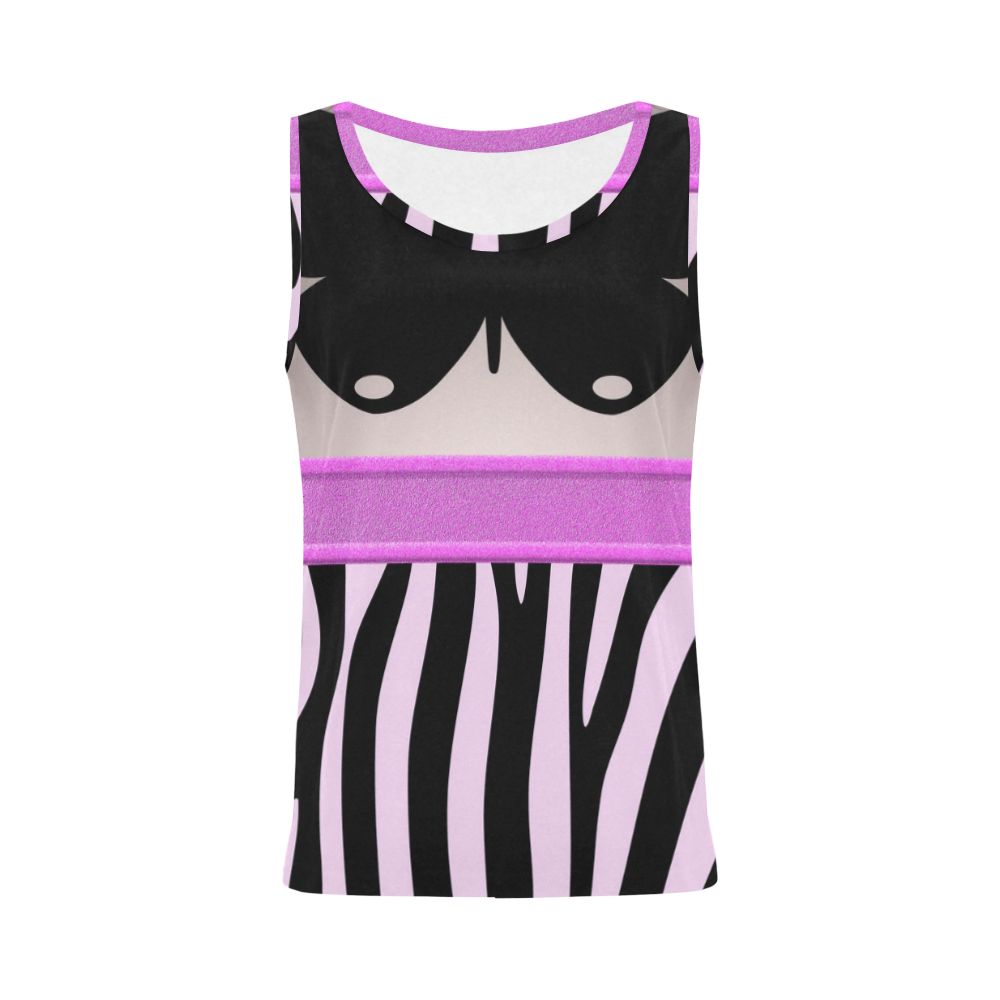 Fushia Pink Black Stripes Butterfly All Over Print Tank Top for Women (Model T43)