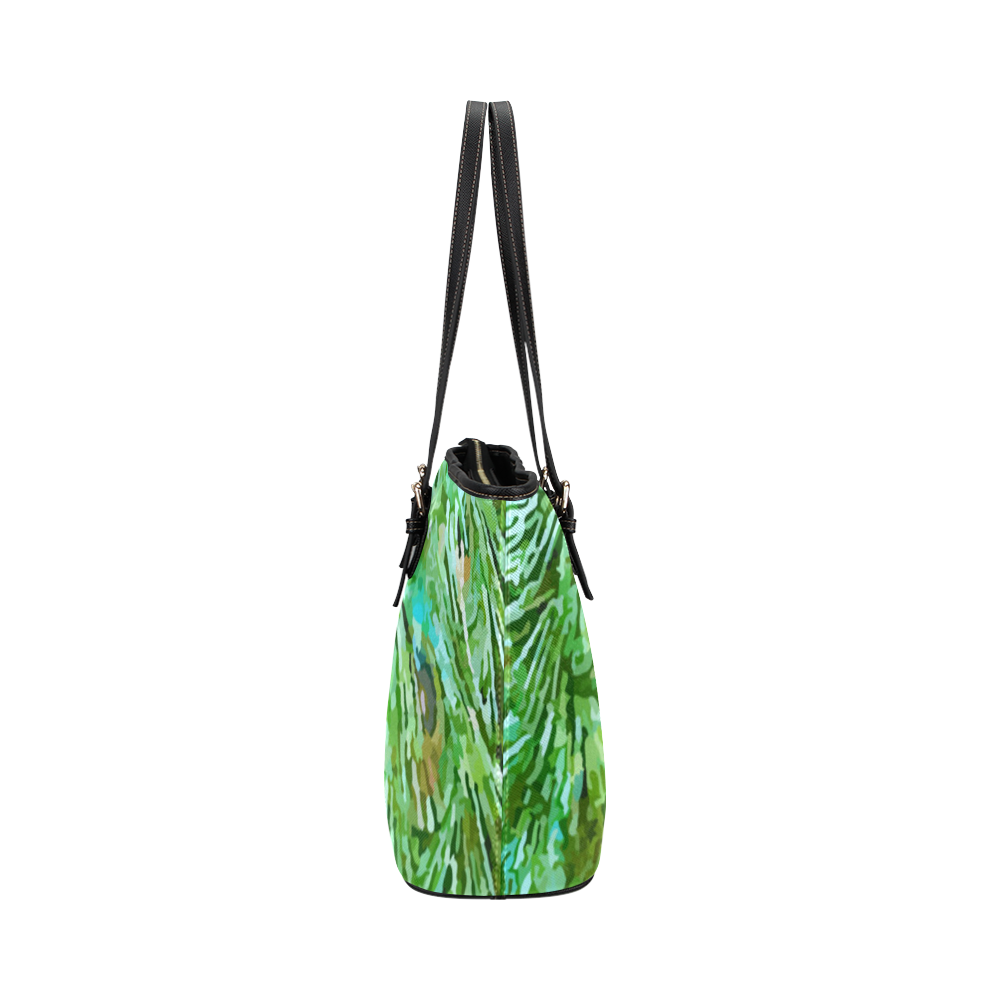 Watercolor Peacock Feathers Leather Tote Bag/Large (Model 1651)