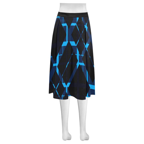 Diagonal Blue & Black Modern  Style Mnemosyne Women's Crepe Skirt (Model D16)
