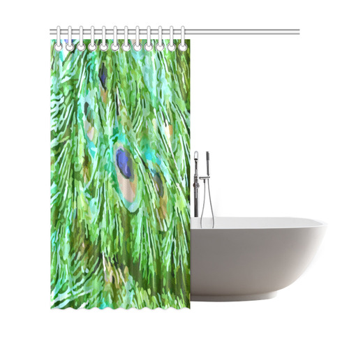 Watercolor Peacock Feathers Shower Curtain 69"x72"