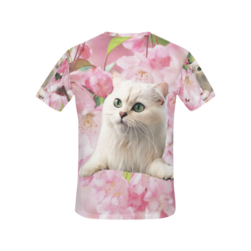 Cat and Flowers All Over Print T-Shirt for Women (USA Size) (Model T40)