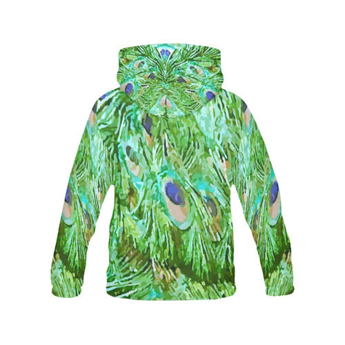 Watercolor Peacock Feathers All Over Print Hoodie for Women (USA Size) (Model H13)