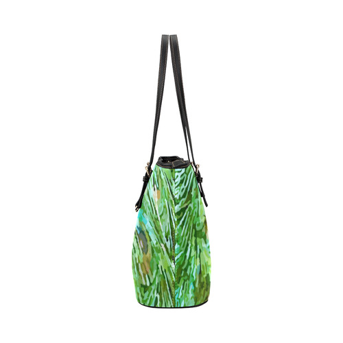 Watercolor Peacock Feathers Leather Tote Bag/Small (Model 1651)