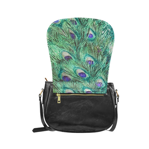 Watercolor Peacock Feathers Classic Saddle Bag/Small (Model 1648)