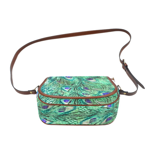 Watercolor Peacock Feathers Saddle Bag/Small (Model 1649) Full Customization