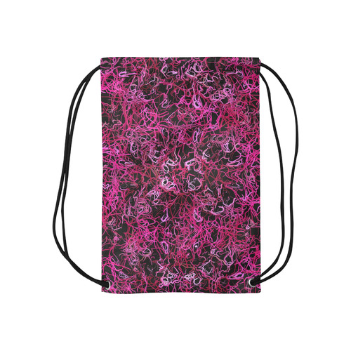 Hot Pink and Black Electric Lines Small Drawstring Bag Model 1604 (Twin Sides) 11"(W) * 17.7"(H)