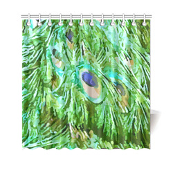 Watercolor Peacock Feathers Shower Curtain 69"x70"