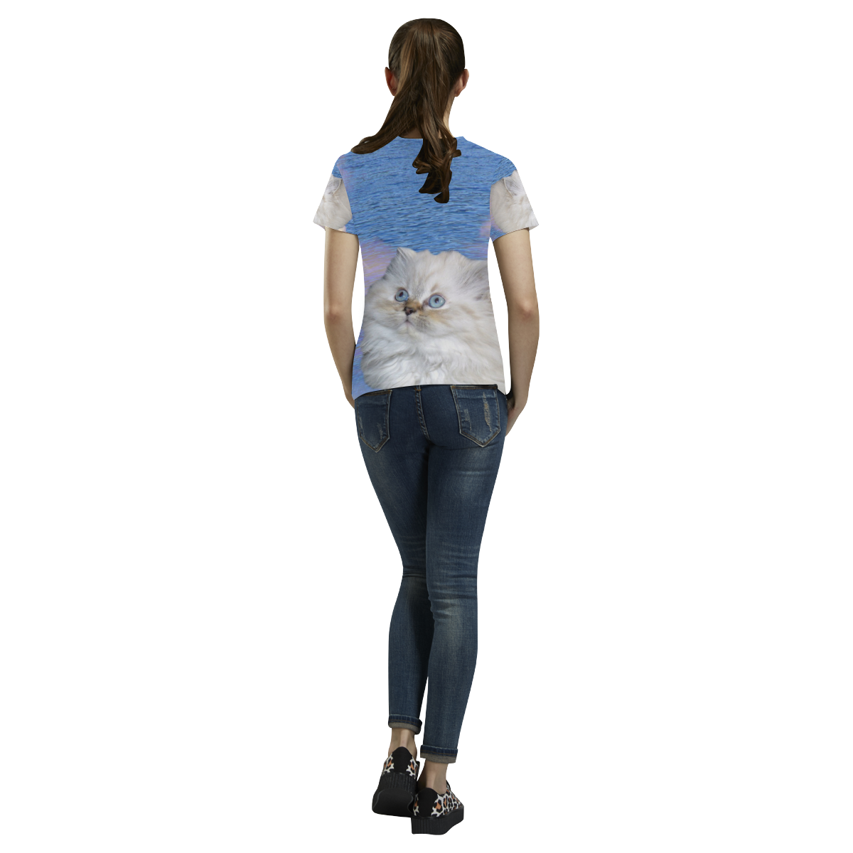 Cat and Water All Over Print T-Shirt for Women (USA Size) (Model T40)