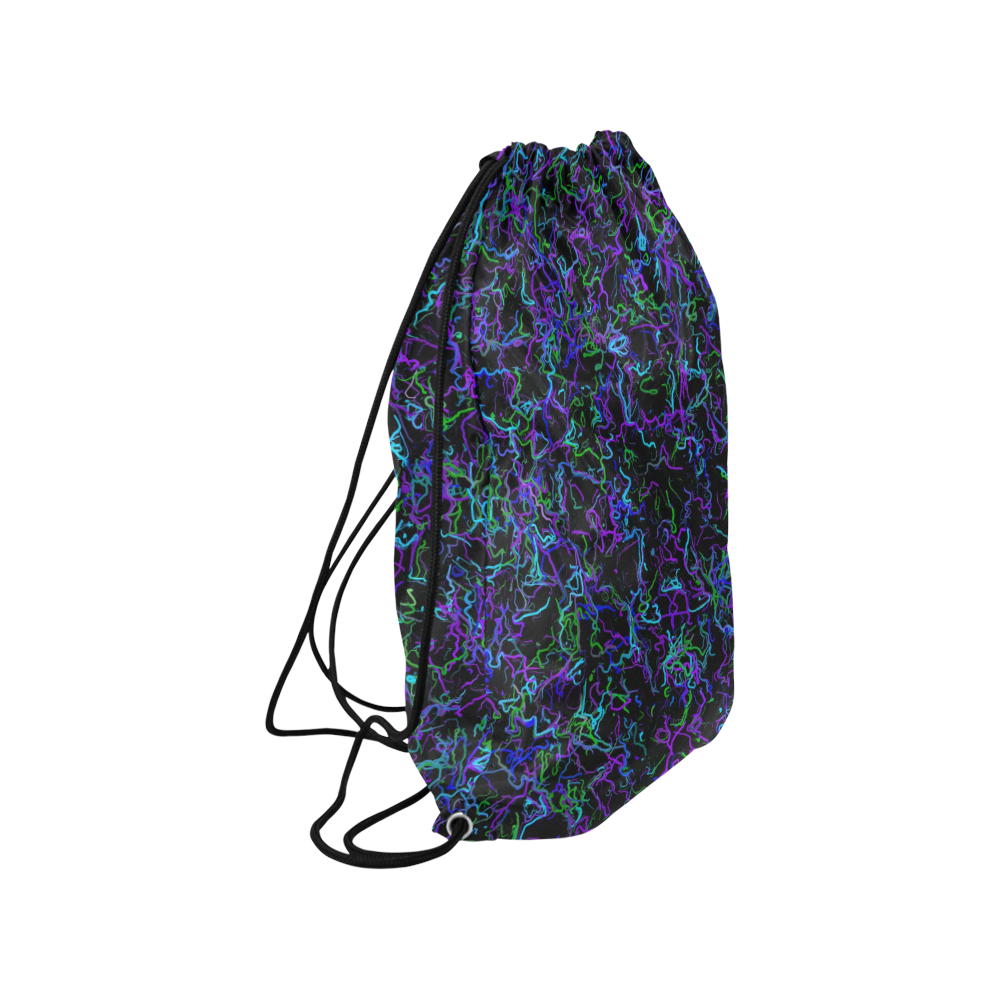 Purple, Blue, Green and Black Medium Drawstring Bag Model 1604 (Twin Sides) 13.8"(W) * 18.1"(H)