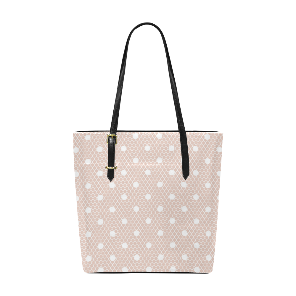 White Pink Polka Dots, Lace Pattern Euramerican Tote Bag/Small (Model 1655)