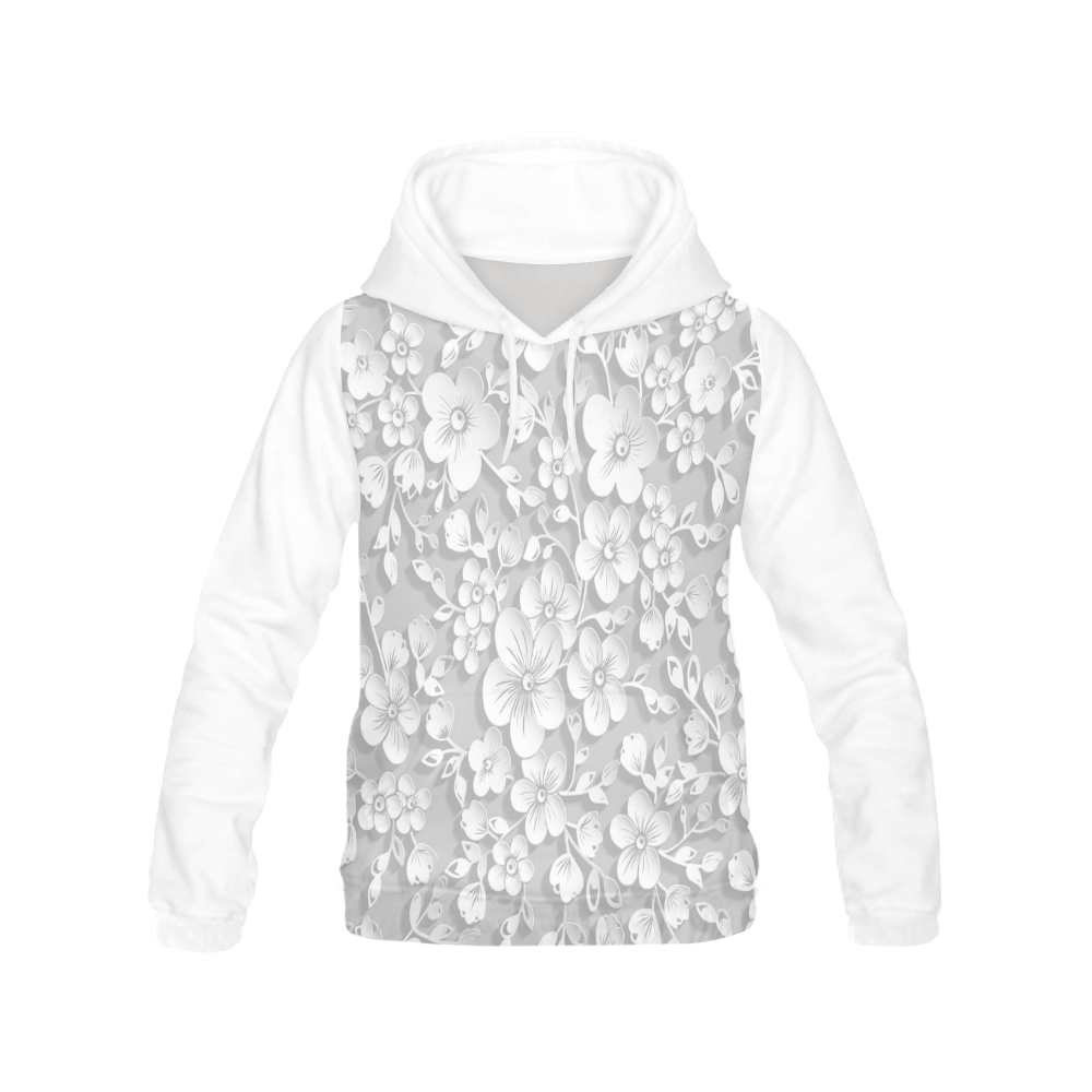 Little White Grey Flowers All Over Print Hoodie for Women (USA Size) (Model H13)