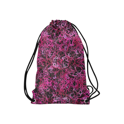 Hot Pink and Black Electric Lines Small Drawstring Bag Model 1604 (Twin Sides) 11"(W) * 17.7"(H)