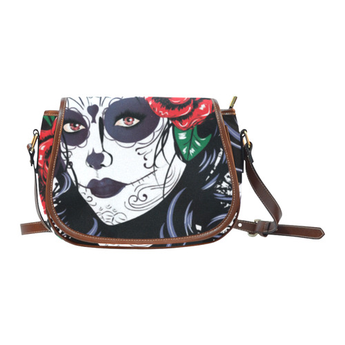 Sugar Skull Day of the Dead Floral Beautiful Saddle Bag/Small (Model 1649) Full Customization