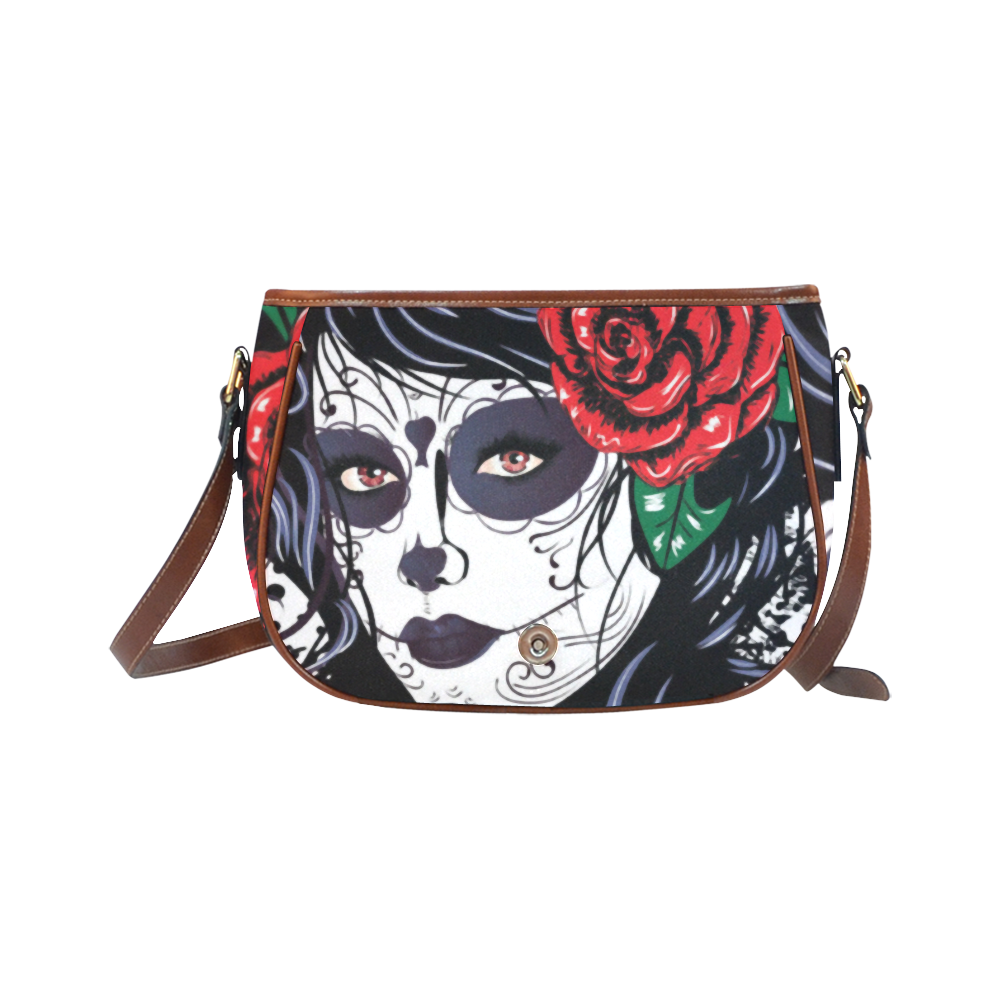 Sugar Skull Day of the Dead Floral Beautiful Saddle Bag/Small (Model 1649) Full Customization