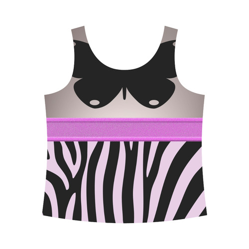 Fushia Pink Black Stripes Butterfly All Over Print Tank Top for Women (Model T43)