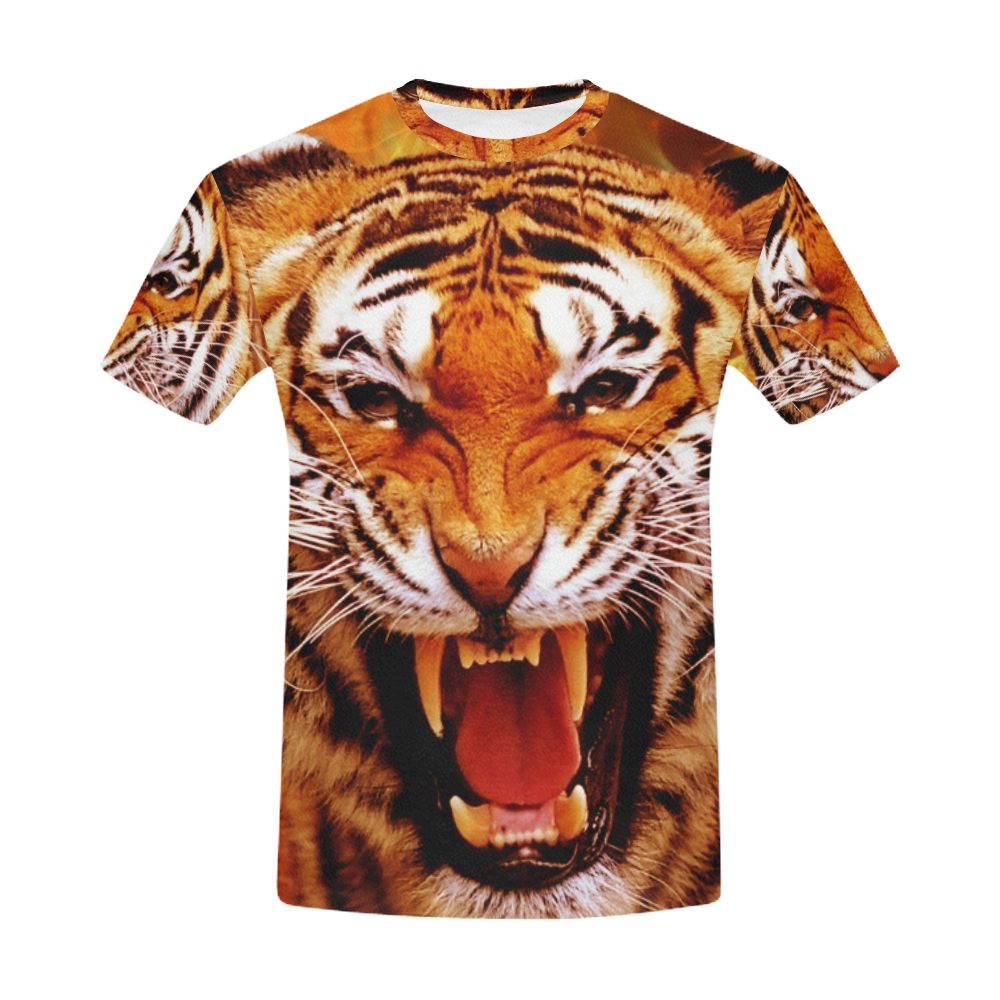 Tiger and Flame All Over Print T-Shirt for Men (USA Size) (Model T40)