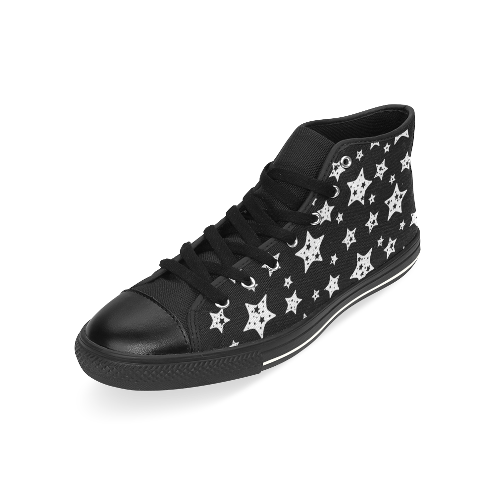 Kids Black Star High Top Canvas Shoes for Kid (Model 017)