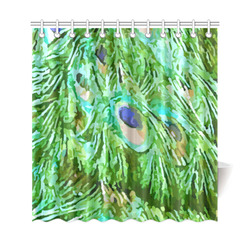 Watercolor Peacock Feathers Shower Curtain 69"x72"