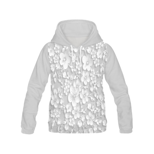 Little White Grey Flowers All Over Print Hoodie for Women (USA Size) (Model H13)