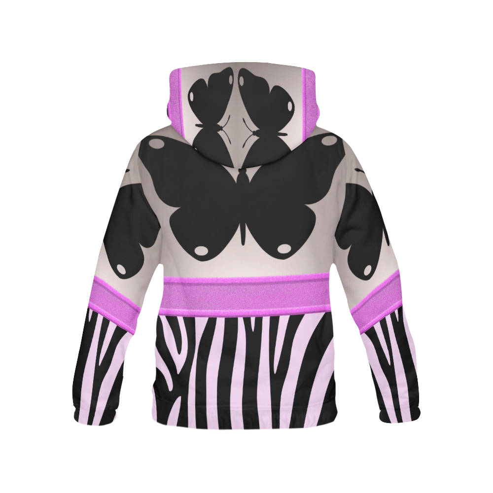 Pink Black Fushia Stripes Butterfly All Over Print Hoodie for Women (USA Size) (Model H13)