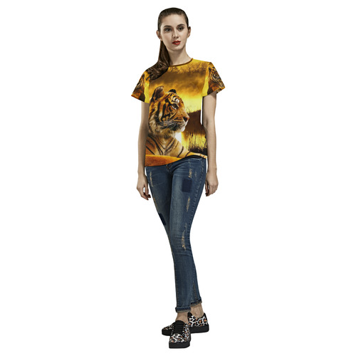 Tiger and Sunset All Over Print T-Shirt for Women (USA Size) (Model T40)