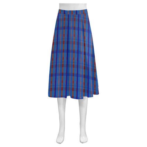 Royal Blue Plaid Hipster Style Mnemosyne Women's Crepe Skirt (Model D16)