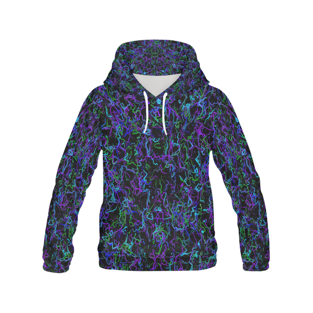 Purple, Blue, Green and Black All Over Print Hoodie for Women (USA Size) (Model H13)